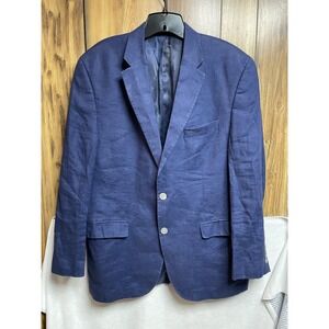 Vtg Polo Ralph Lauren Mens Blue Linen Blazer 42 Reg Lord & Taylor